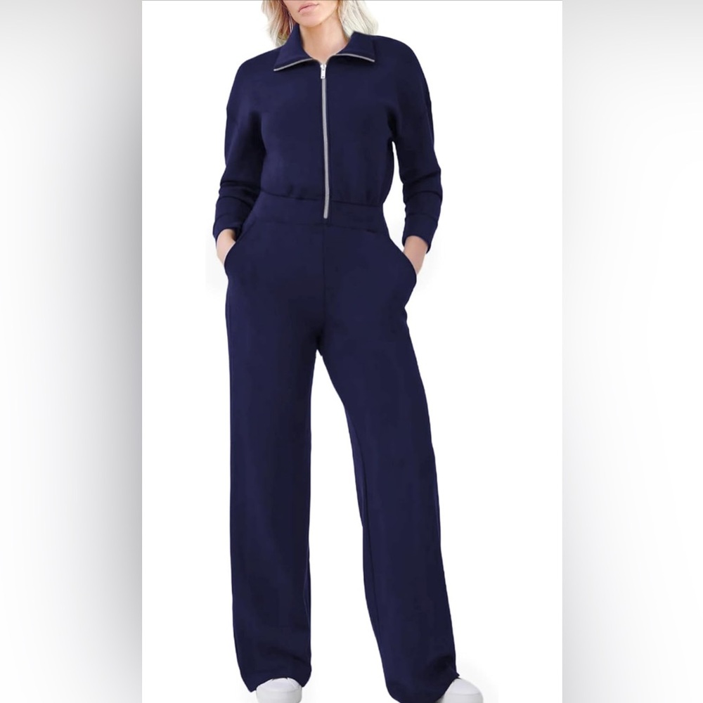 MEROKEETY Zip Up Jumpsuits 2024 Wide Leg Jogger Sweatpants with Pockets